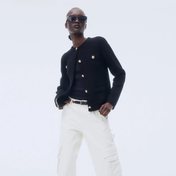 NEW Gold Button Knit Sweater Cardigan Jacket - Black - Picture 7 of 10